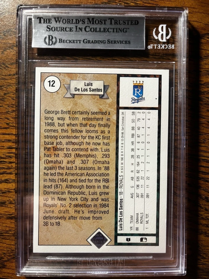1989 Upper Deck - Luis De Los Santos #12 (RC) star rookie beckett grade 7 - Image 2 of 2