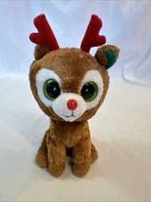 Ty Beanie Boo Comet Reindeer 2011 Red Antlers Green Eyes Stuffed Animal 8”