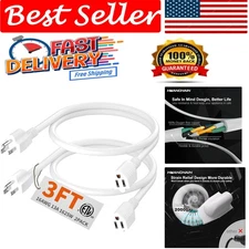 Versatile 3ft 2-Pack Extension Cords - Waterproof & Flame-Resistant Design