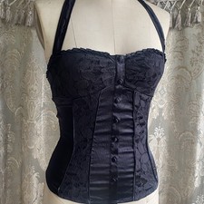 Black silk cotton spender corset bustier by BEBE bottom down XS/S