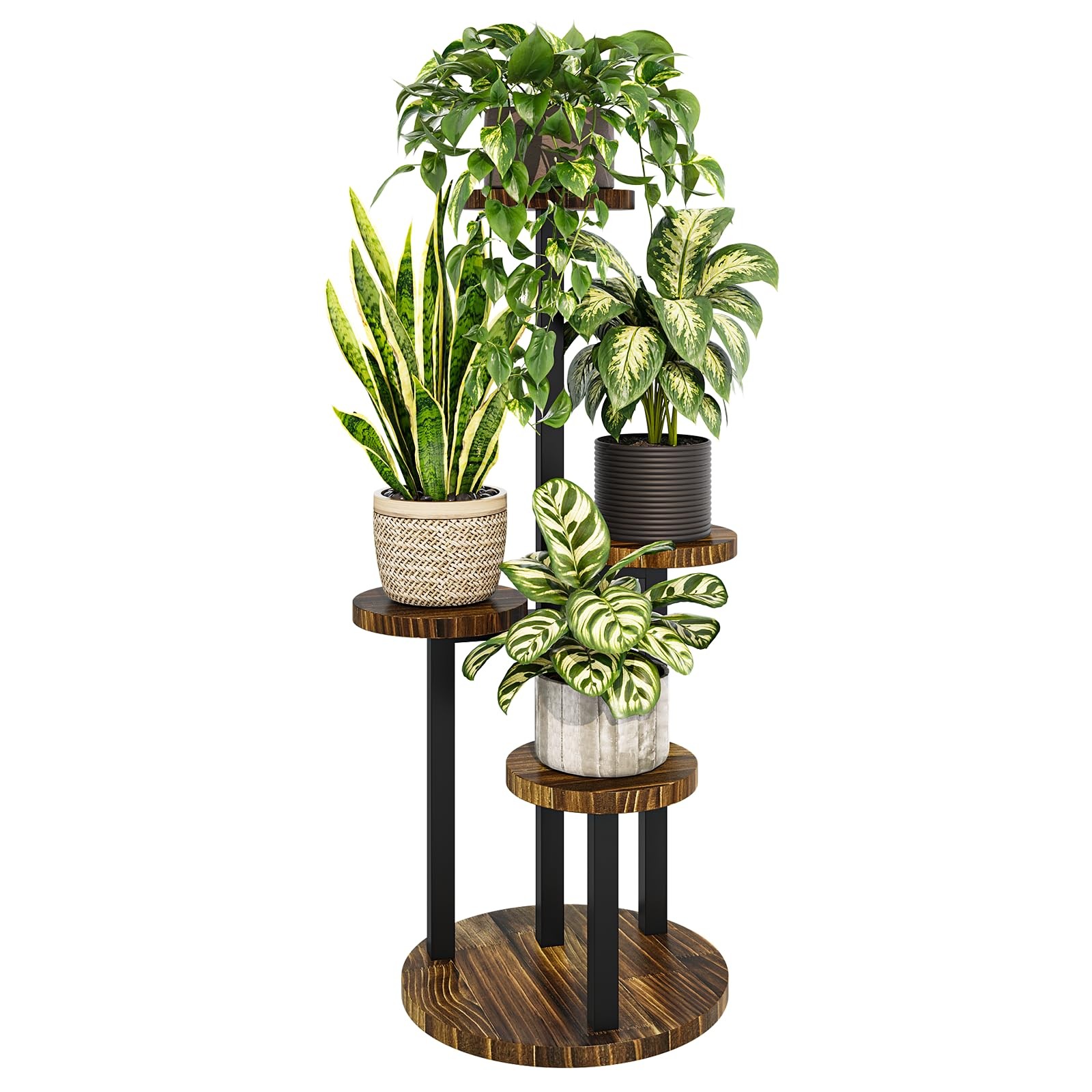 4 Tier Tall Metal Wood Plant Stand Indoor Outdoor Flower Shelf