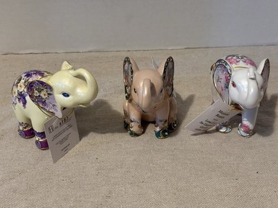 The Hamilton Collection Lena Liu Elephant Figurines Set of 3 Floral Garden Decor