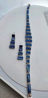 950 Silver Mexico Lapis Lazuli Inlay Bracelet & Earring Set