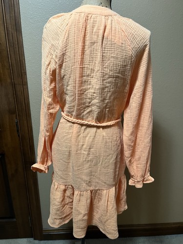 magaschoni 100% Organic Cotton Belted Button Front Flounce Gauze Dress $178 S - Picture 6 of 9