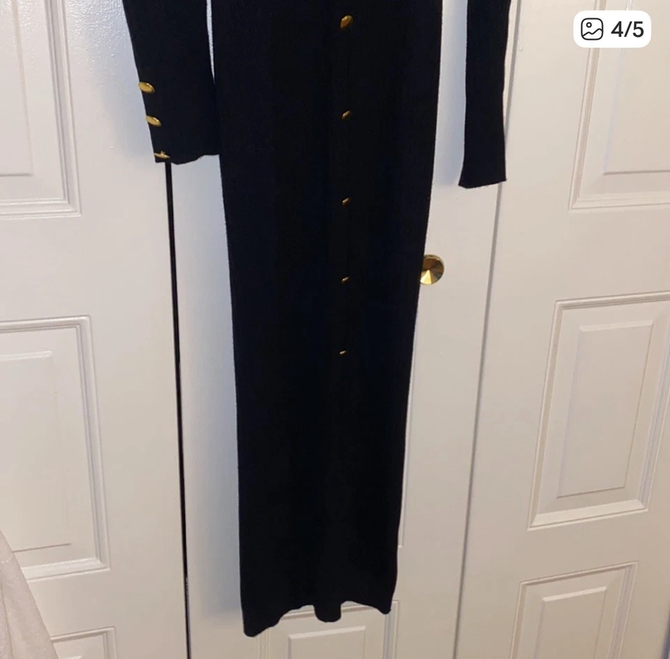 Nuevo vestido Express mangas abullonadas con botones grande negro para mujer Foto 3 de 4