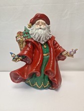 VTG Santa Claus 10.5 Ceramic Figurine Olde World Style Hand Painted Holding Toy