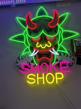 Neon Oni Mask Smoke Shop Sign - Vibrant LED - JAPANESE DEMON DESIGN