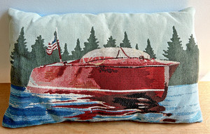 Vintage Boat Tapestry Pillow | Lake Outdoors Trees Water (12" x 20")