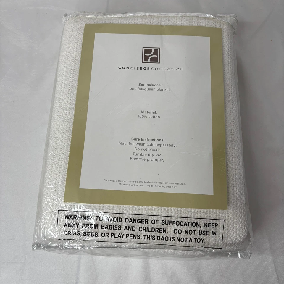 Manta Colección CONCIERGE Completa/Queen 100% Algodón (Color Blanco) Nueva Foto 2 de 3