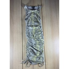 Forever 21 Yellow Snakeskin Ribbed Ruched Drawstring Mini Bodycon Dress Small