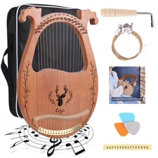 Lyre Harp, 16 Strings Mahogany Acoustic Harp with Extra Strings, Picks, Tunin...