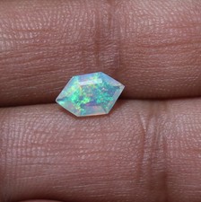 0.80Cts Real AAA Green Fire Ethiopian Opal Faceted Hexagon Gemstone 10.2x6.1 MM