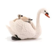White Swan with Baby Animal Figure Toy PVC Doll Small Figurine Birthday Gifts