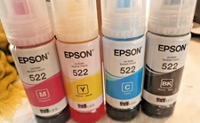 Genuine Epson 522 T522 4-Pack Refill Ink Kit UnSealed open box, Exp. 2028