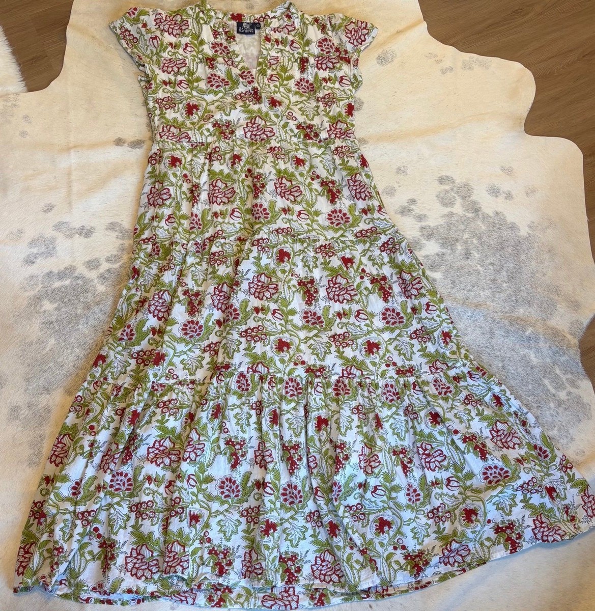 Madison Mathews red and green floral tiered dress | eBay Madison Mathews red and green floral tiered dress | eBay