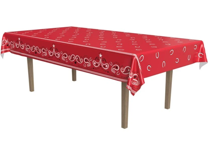 Mantel de plástico Western Red Bandana Banquete 54" x 106" vajilla decoración Foto 3 de 4