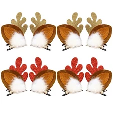 4 Pairs Christmas Reindeer Antlers Hair Clips Deer Antlers Ears Barrettes Wom...