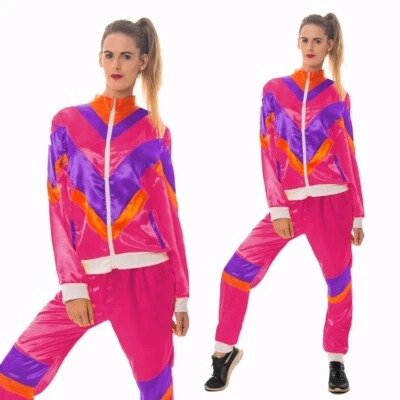 SOWEST 80s 90s Pop Star Shell Suit Costume Ladies 80s Spice Girl Tracksuit Fancy Dress