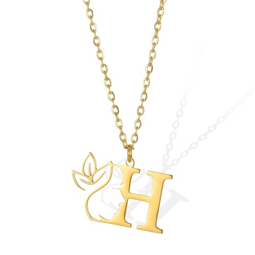 ✅ Collier Acier Inoxydable Lettre Prénom Fleur Femme pendentif initial Bijoux - Picture 12 of 30
