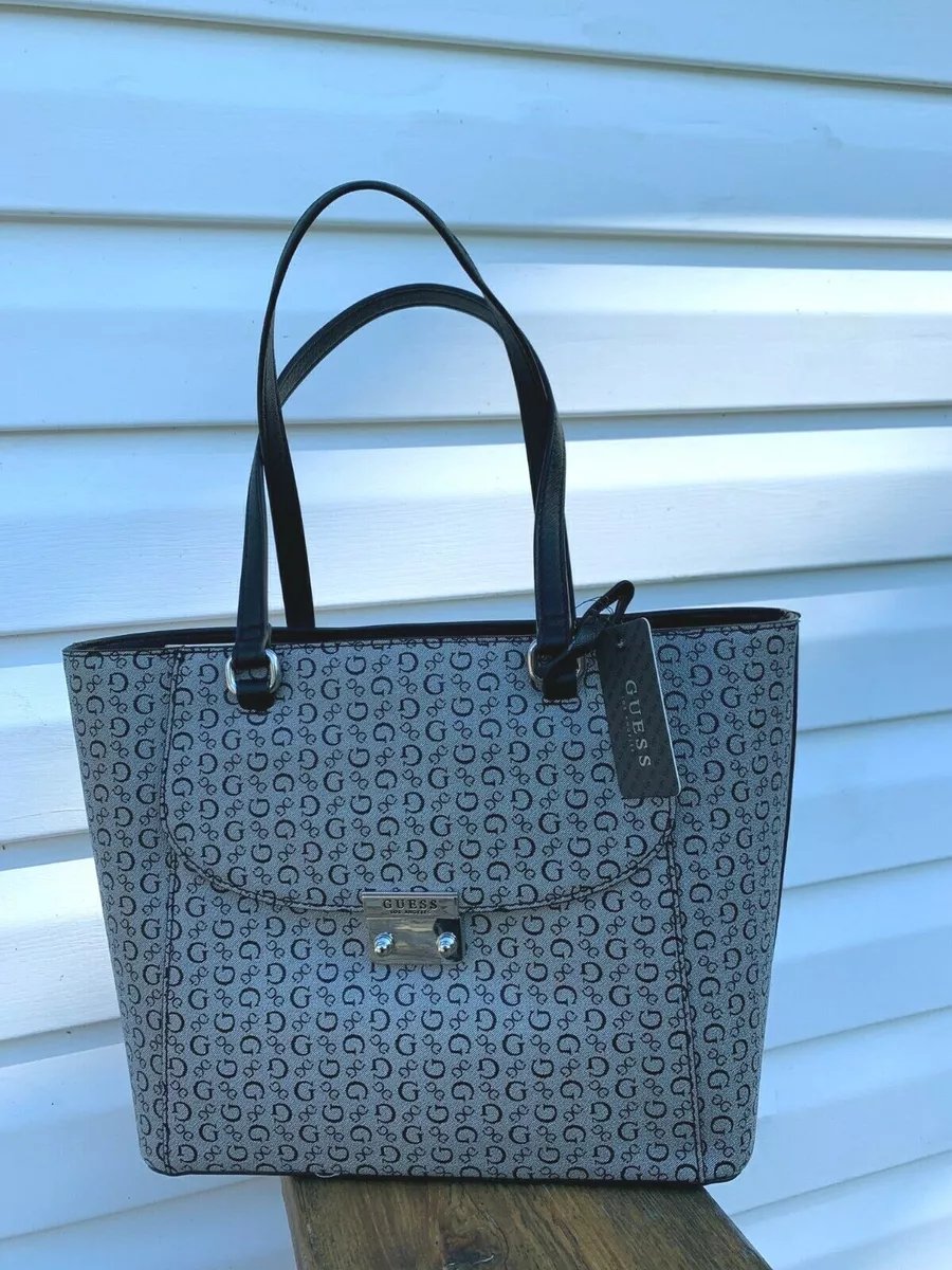 GUESS LOS ANGELES Large Black Grey Tote Handbag NWT