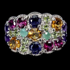 925 Sterling Silver Ring Round Aquamarine Amethyst Peridot Gemstone jewelry Sz 9