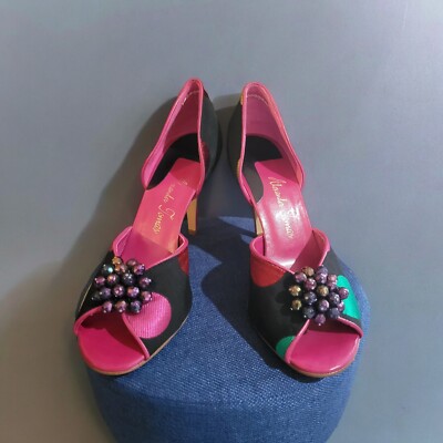 Black Polka-dot Open Toe Heels Size 8.5M