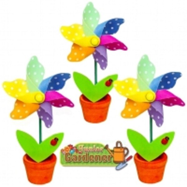 12 x Decorative Colourful Flower Windmill With Ladybird in a Pot 15cm