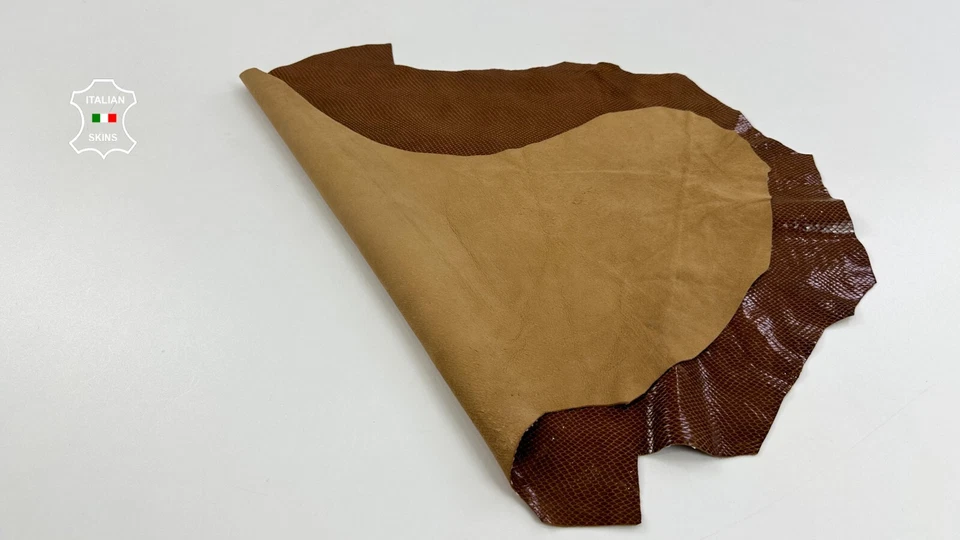 BROWN SHINY SNAKE PRINT ON Soft Italian Goatskin Goat Leather 3sqf 0.7mm #C4871 - Image 3 of 4