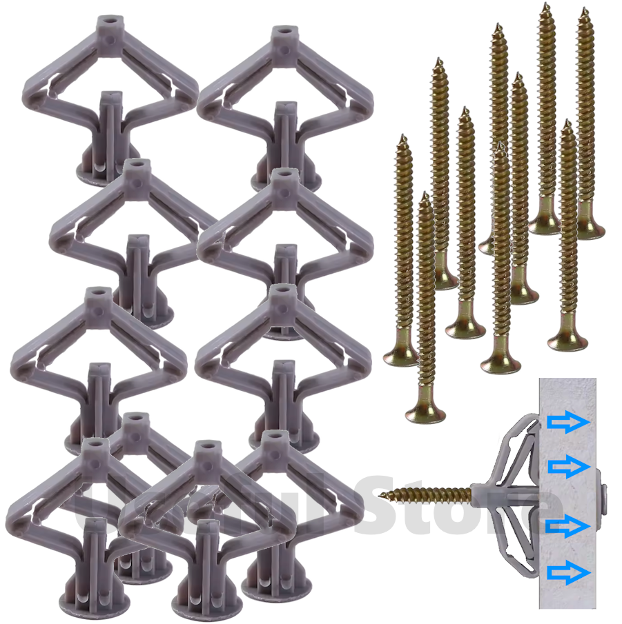 20x Heavy Duty Hollow Wall Plugs & Screws - Nylon Anchors For Plasterboard/Drywall 4 thumbnail image