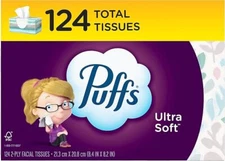 Puffs Ultra Soft Non-Lotion Facial Tissues, 1 Family Box, 124 Tissues Per Box