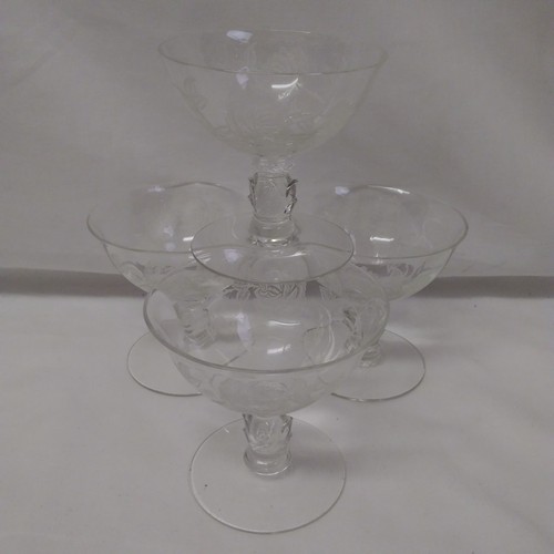 Heisey Rose Sherbet Glasses 4 Rose Stem Clear Etched Pattern 5072 Etch 515