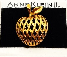 Neu Original Karte Alter Lagerbestand Anne Klein Goldfarben Apfel Form Brosche