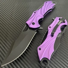 8.5” Purple Tactical Spring Assisted Open Blade Folding Povket Knife Hunting