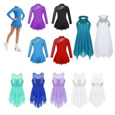Kids Girls Lyrical Dance Dress Ballet Sequins Leotard Figure Ice Skating Costume
