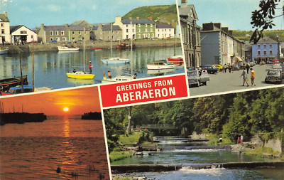 AK Aberaeron Wales 4 Ansichten Hafenmarkt St. Brücke und Wasserfälle (0517)