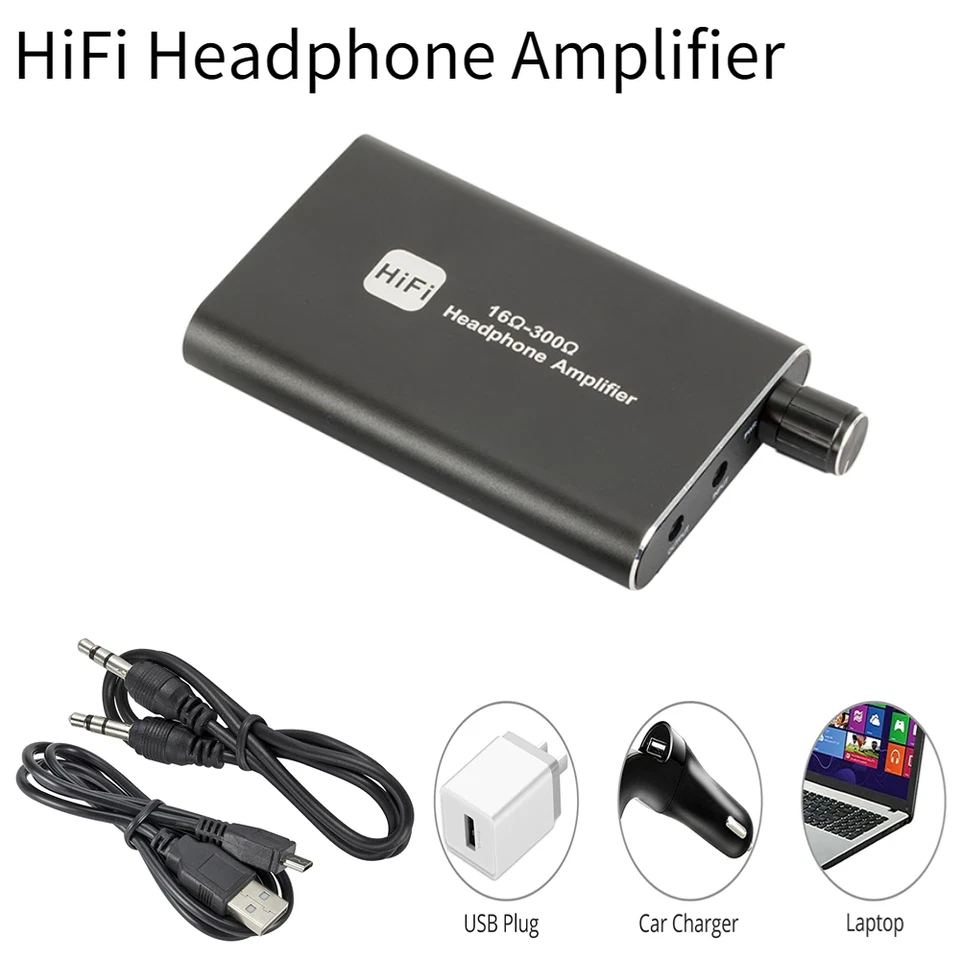 16-300Ω HIFI Headphone Amplifier Portable Earphone AMP 3.5mm w/ Audio USB Cable - Image 3 of 4
