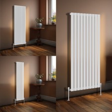 Designer Radiator Vertical Flat Panel Oval Column Heating Rads White Valve