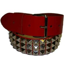 Leather Studded Belt 3 Row Pyramid Punk Rock Biker 38mm Removable Buckle