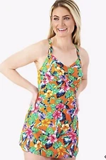 Denim & Co. Beach Sweetheart Twist Front Swim Dress Hibiscus Floral