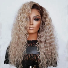 Long Deep Wave Lace Front Wig Natural Hairline Cosplay Party Wig Ombre Blonde