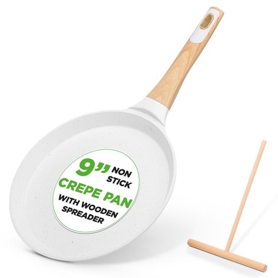 NutriChef9.45  Non-Stick Crepe Pan w/ Spreader- Easy-to-Clean-White Cream Marble
