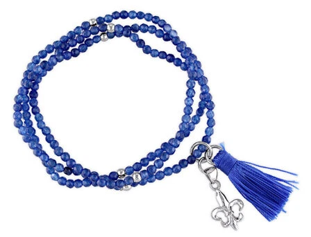 Dije de plata esterlina Amour, pulsera de cuentas de jade azul teñido borla azul - 20"