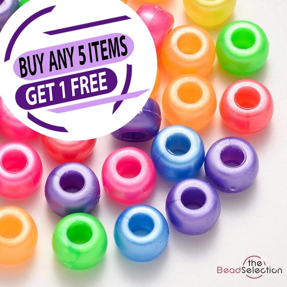 200 PEARL LUSTRE PONY BEADS ACRYLIC 9mm x 6mm LARGE 4mm HOLE ACR242 - Image 3 of 4