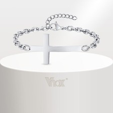 VNOX Mens Cross Bracelets Rolo Link Chain Wristband Christ Faith Stainless Steel