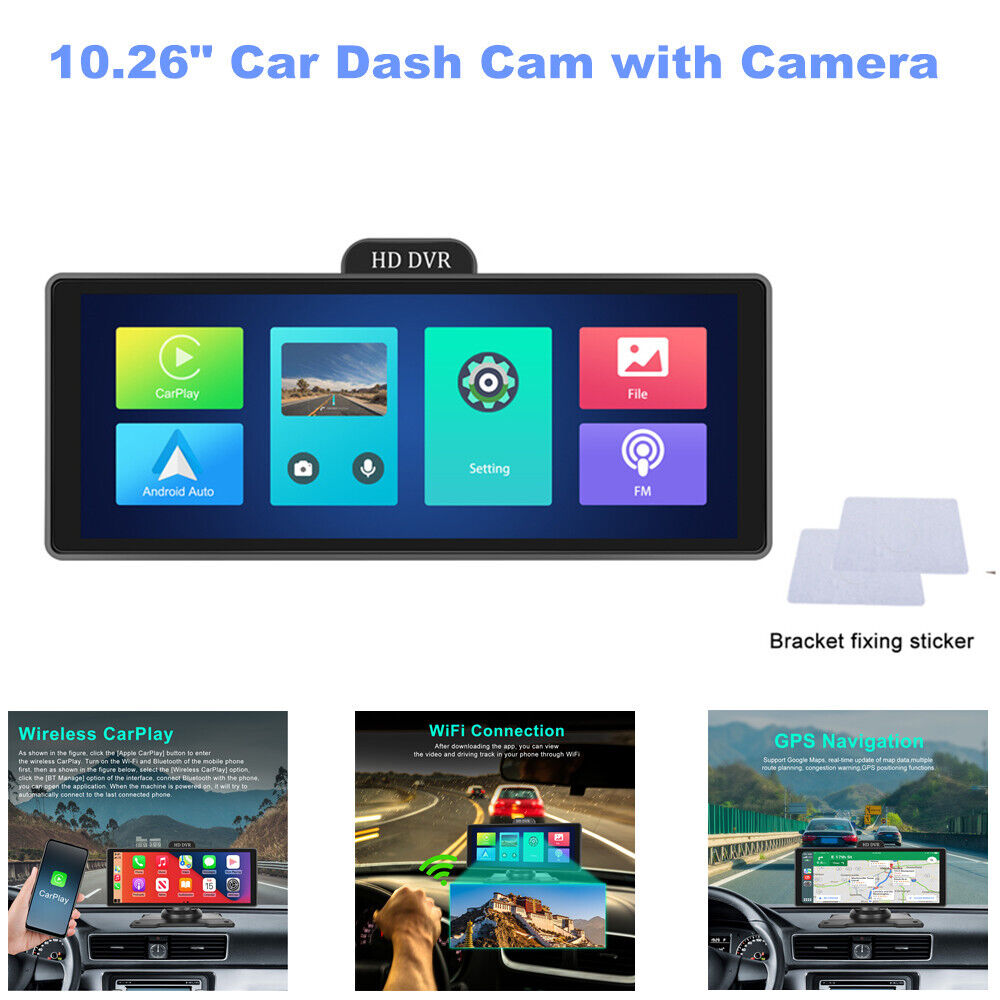 10.26 Touch Screen Car Dash Cam Wireless CarPlay Android Auto