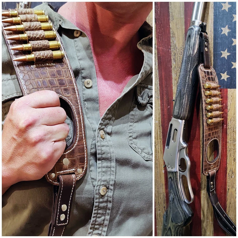 Rifle Sling Adjustable Gator Embossed Leather for Winchester Marlin Henry - Image 3 of 4