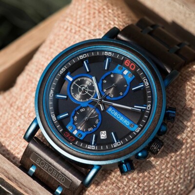 Herren Holzuhr Holz Armbanduhr Chronograph Männeruhr Geschenk Geburtstag NEU