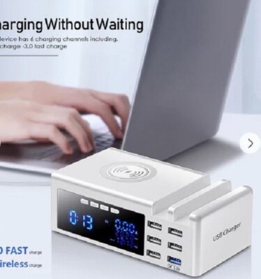6 Ports QC3.0 USB Charger with LCD Display Charging station Wireless Charger Fas