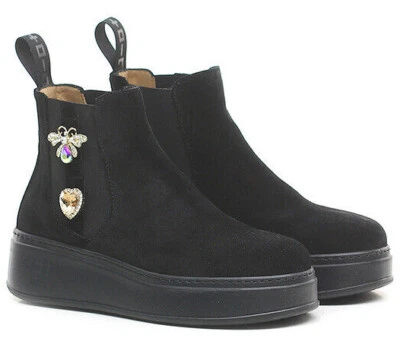 GIO+ GIO + PIADA04F STIVALETTO TRONCHETTO BEATLES BOOTS CAMOSCIO COMBI BLACK NERO