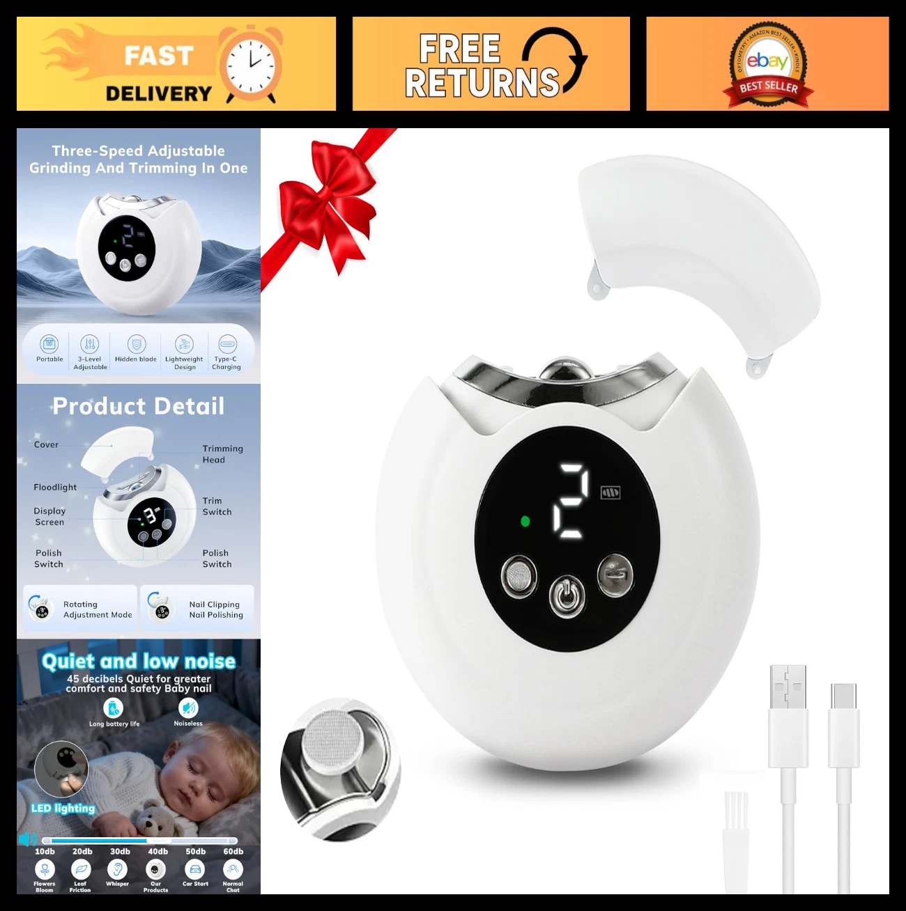 Electric Nail Clipper with LED Light & 3 Speeds - 2-in-1 Trimmer for Baby & Adul
Opens in a new wind